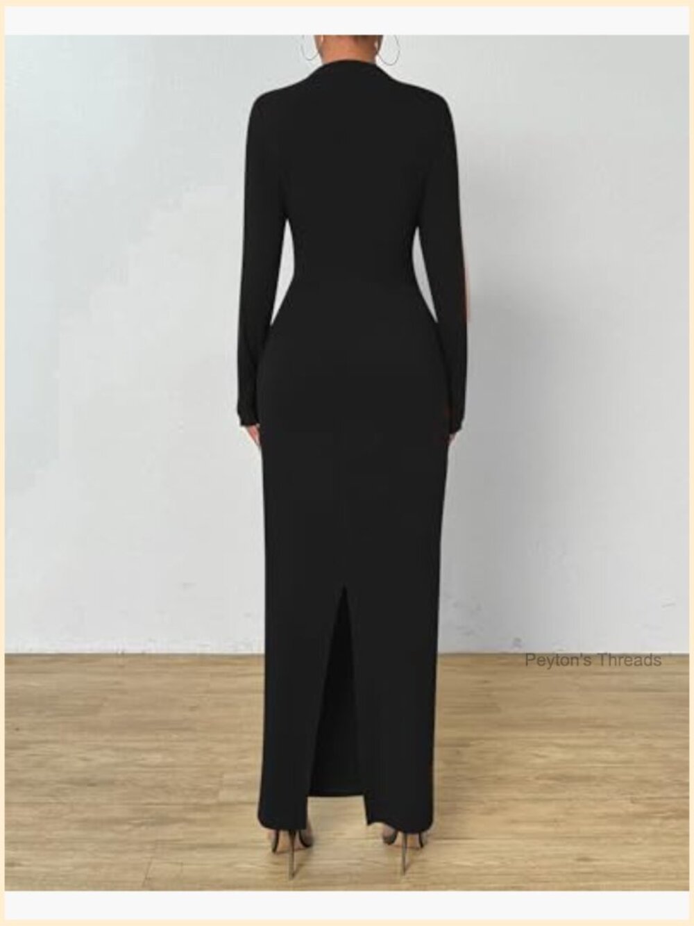 Long Sleeve Maxi Dress Bodycon Back Slit Ruched Formal Wedding Guest - Picture 4 of 7